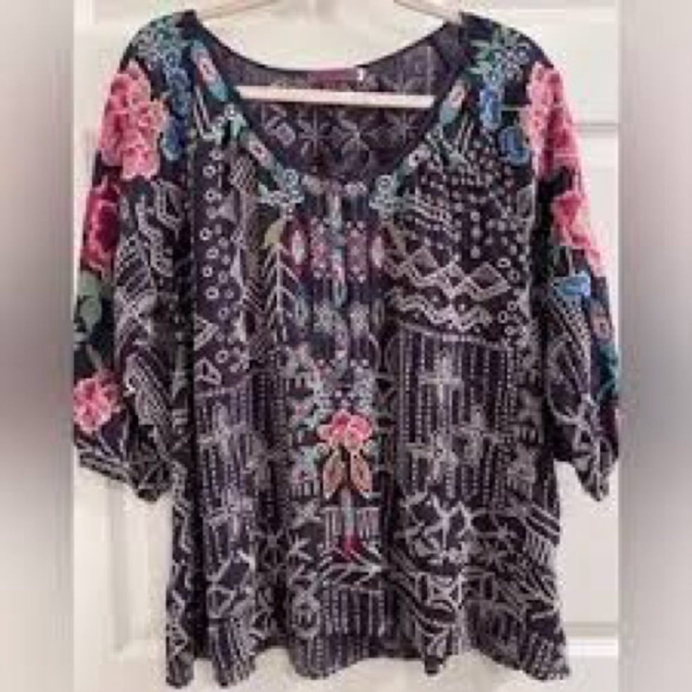 Johnny Was Multicolor Embroidered Blouse